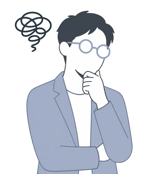 眼鏡をかけた男性が悩んでいるイラスト