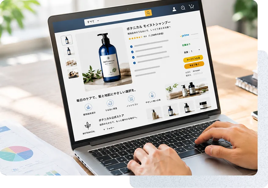 パソコンでAmazonページを見ている写真